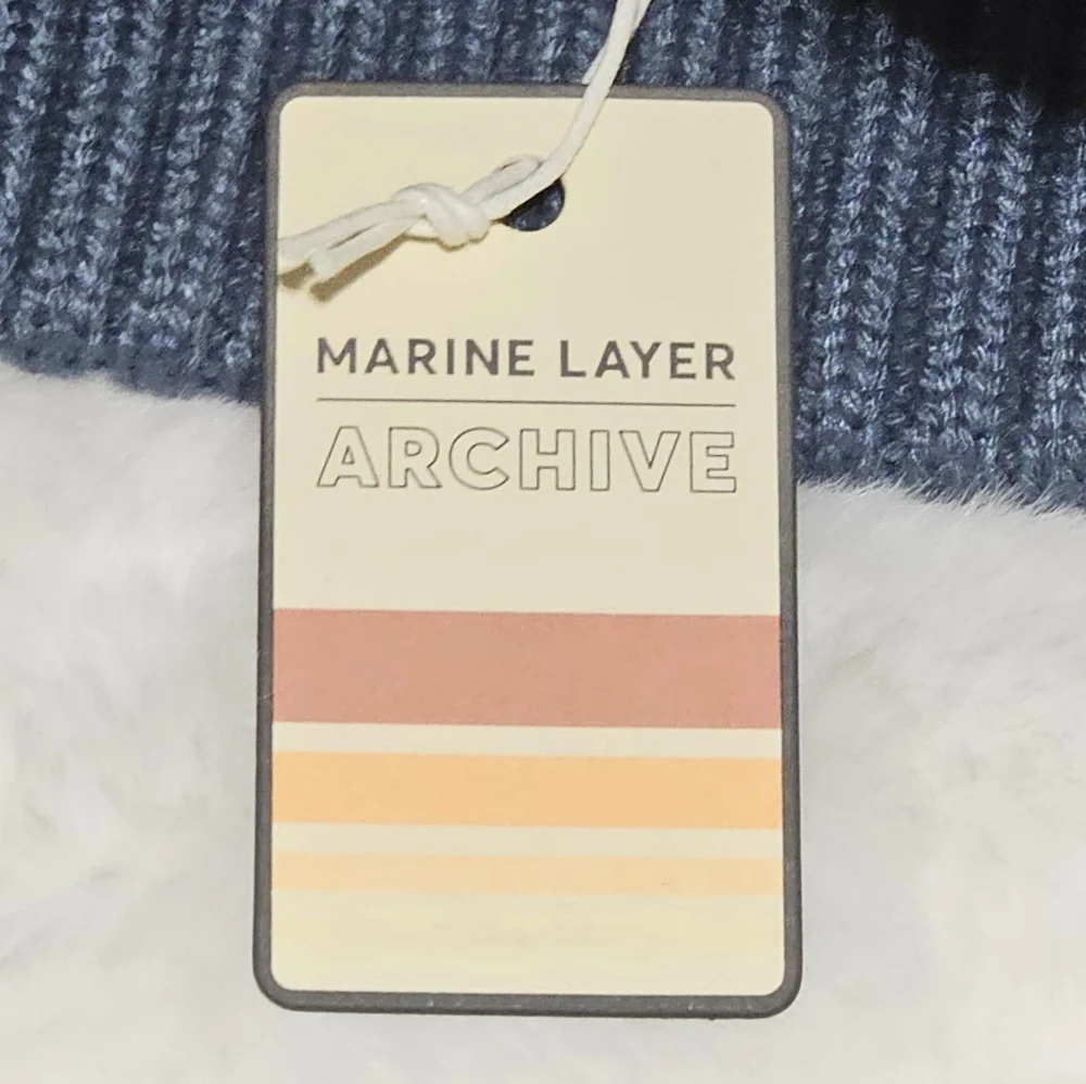 Marine Layer Hat Beanie China Blue Rainbow Stripe Archive Pom Stripes Knit Cuff